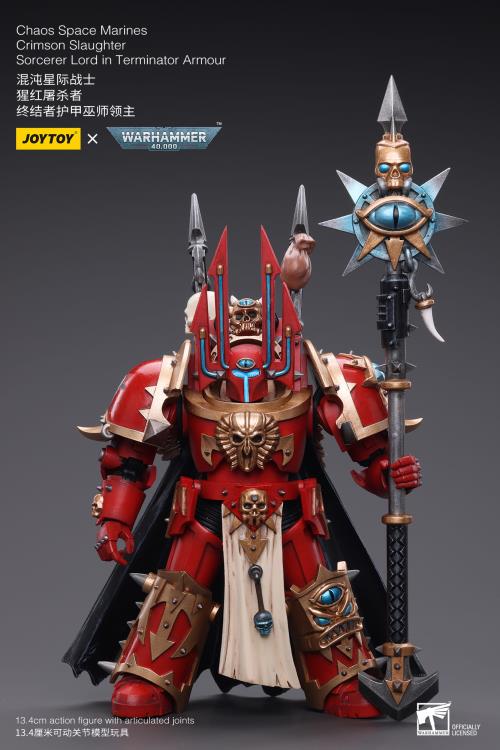 Figurine articulée Warhammer 40k Chaos Space Marines Crimson Slaughter Sorcerer Lord en armure Terminator à l'échelle 1/18 