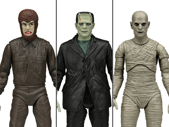 Ensemble de 3 figurines rétro phosphorescentes Universal Monsters PAR NECA - MARQUES UNIVERSAL MONSTERS, FRANKENSTEIN 